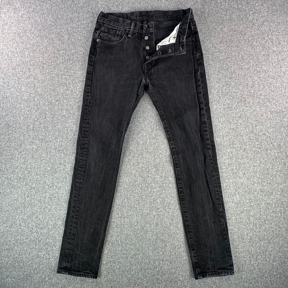 Levi's Jeans Mens 30 501 S Skinny Black Stretch Tapered Denim Button Fly